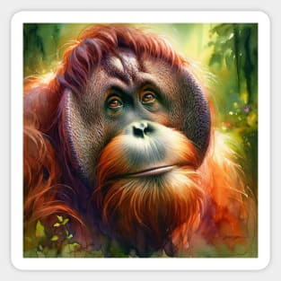 Forest Whisperer: Soulful Orangutan Watercolor Sticker